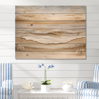 Shifting Tides In Panama II - Beach Brown Wood Print On Natural Pine Wood