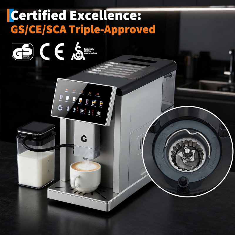 3-in-1 Espresso Machine with Built-In Grinder and Detachable Milk Frother - Adjustable Settings, Removable Components for Home Baristas