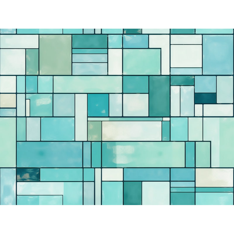 Mondrian Window Curtains Geometric Blue Drapes, H 82 po x l 20 po