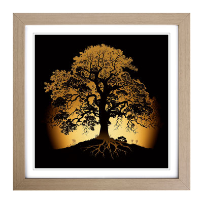 Oak Tree Silhouette - Single Picture Frame Print on Wood