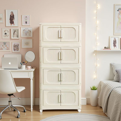 Armoire de rangement pliante à 4 étages de 19,69 po de largeur avec roulettes, organisateur pliable en plastique avec portes magnétiques