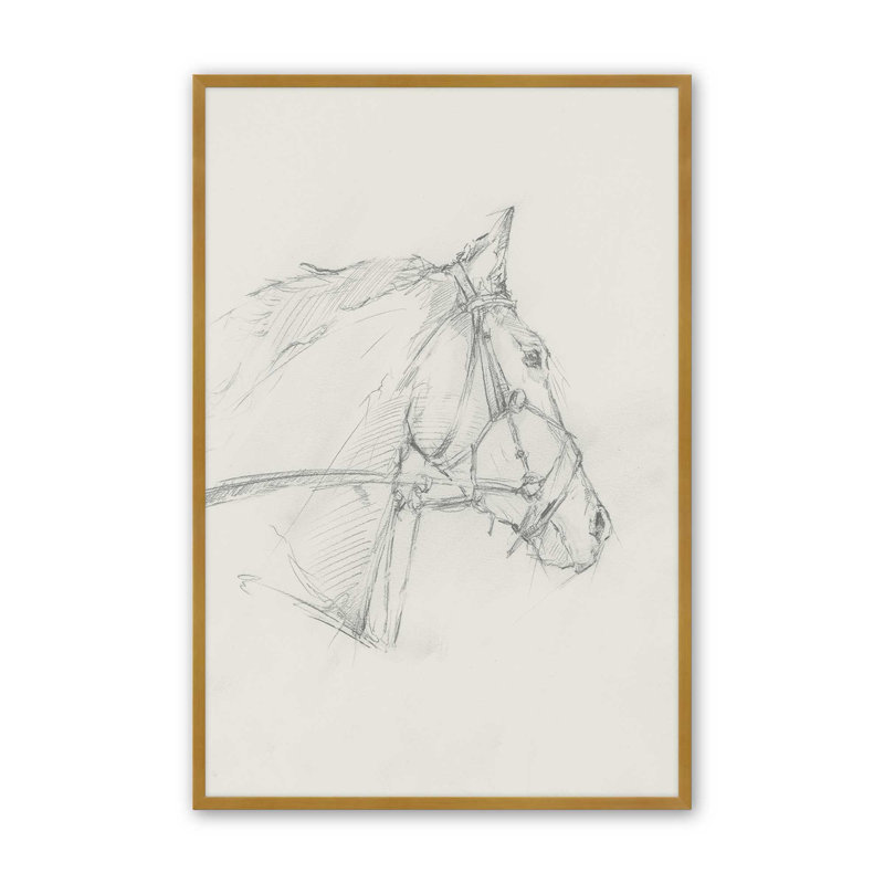 «Bridled Horse Courir croquis I» par Ethan Harper, reproduction d'art, Impression sur cadre ouvert sans papier mat, Doré