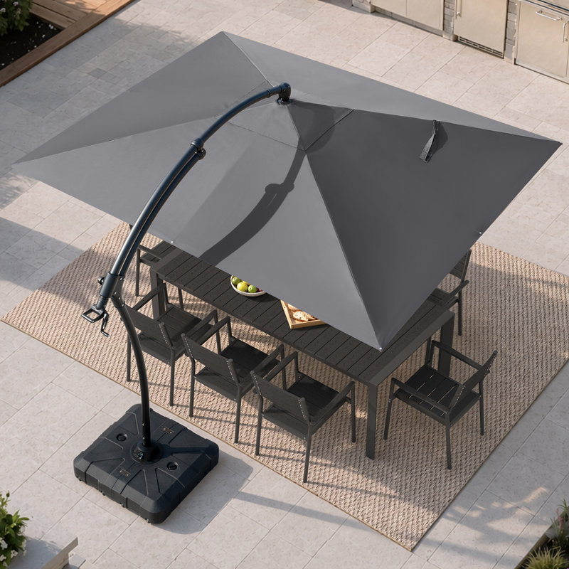 9' X 11' Patio Cantilever Umbrella With Weighted Base, Gris foncé