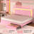 Upholstered King Size Bed Frame With Adjustable Charged LED Headboard And Storage Drawers, Pink-90684389-74603267