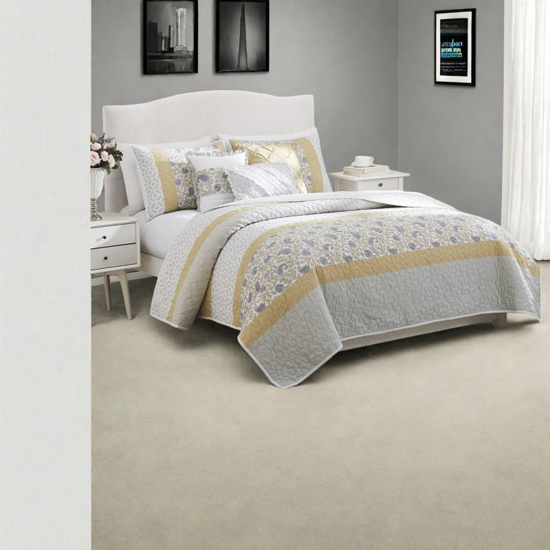 Elegant Yellow Cotton Bedding Set, Farmhouse Style Comfort For Home