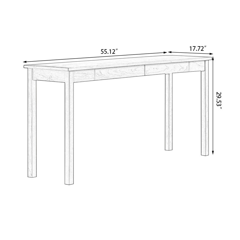 Bureau rectangulaire en bois massif avec 2 tiroirs Cerise, H 29,53 po x l 55,12 po x P 17,72 po, Brun noyer