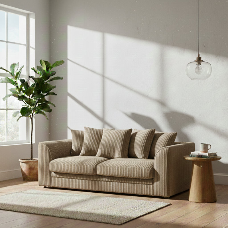 3 Seater Corduroy Sofa, 90cm H x 190cm W x 90cm D, Beige
