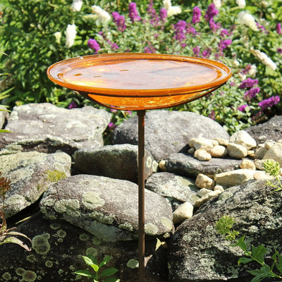 Bol à bain d'oiseaux avec piquet Crackle, 14 po