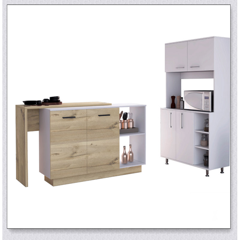 Dorchester 6-Shelf 6-Door 2-Piece Kitchen Set with Light Oak Finish, Maximizing Storage and Prep Space