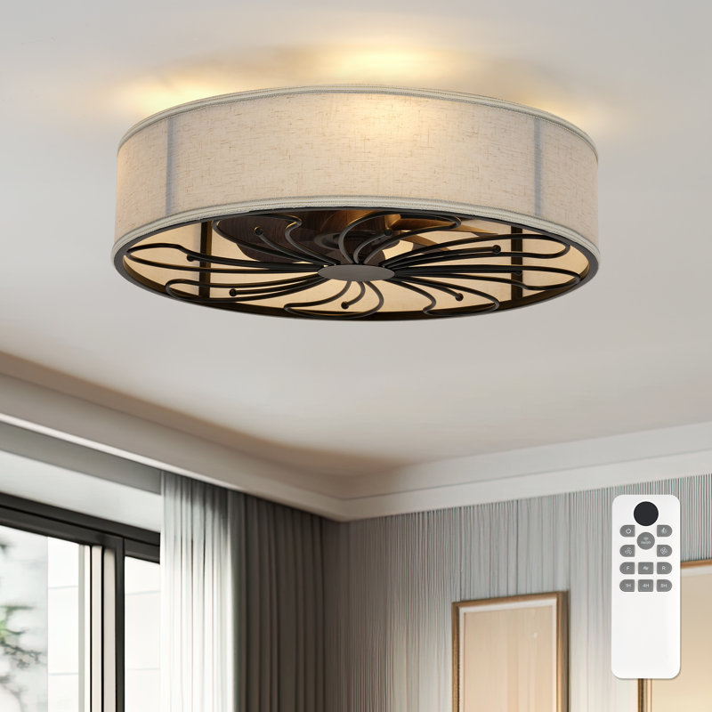 20" Fabric Style Farmhouse Caged Ceiling Fan with Light Kit and Remote Control.