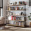 Bibliothèque de 60 pouces de long avec supports pour tuyaux, étagères en bois véritable de 11,25 po de profondeur et de 1,5 po d'épaisseur, étagères pour l'organisation de la maison, étagères industrielles, décor de maison de campagne et bohème, 5 niveaux, brûlé