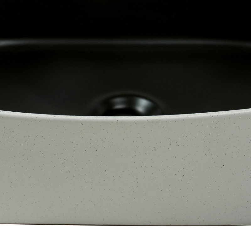 20" x 14" Modern Oval Vessel Sink – Matte White Exterior with Black Interior