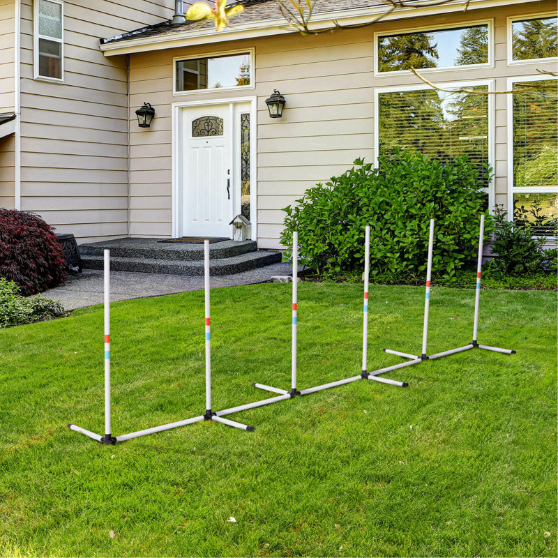 Entraînement d'agilité pour chien avec poteaux et armoire de rangement. Encouragez les exercices physiques du chien. Portable et léger. Configuration entièrement réglable. Établissez une relation plus étroite avec votre animal de compagnie. Blanc
