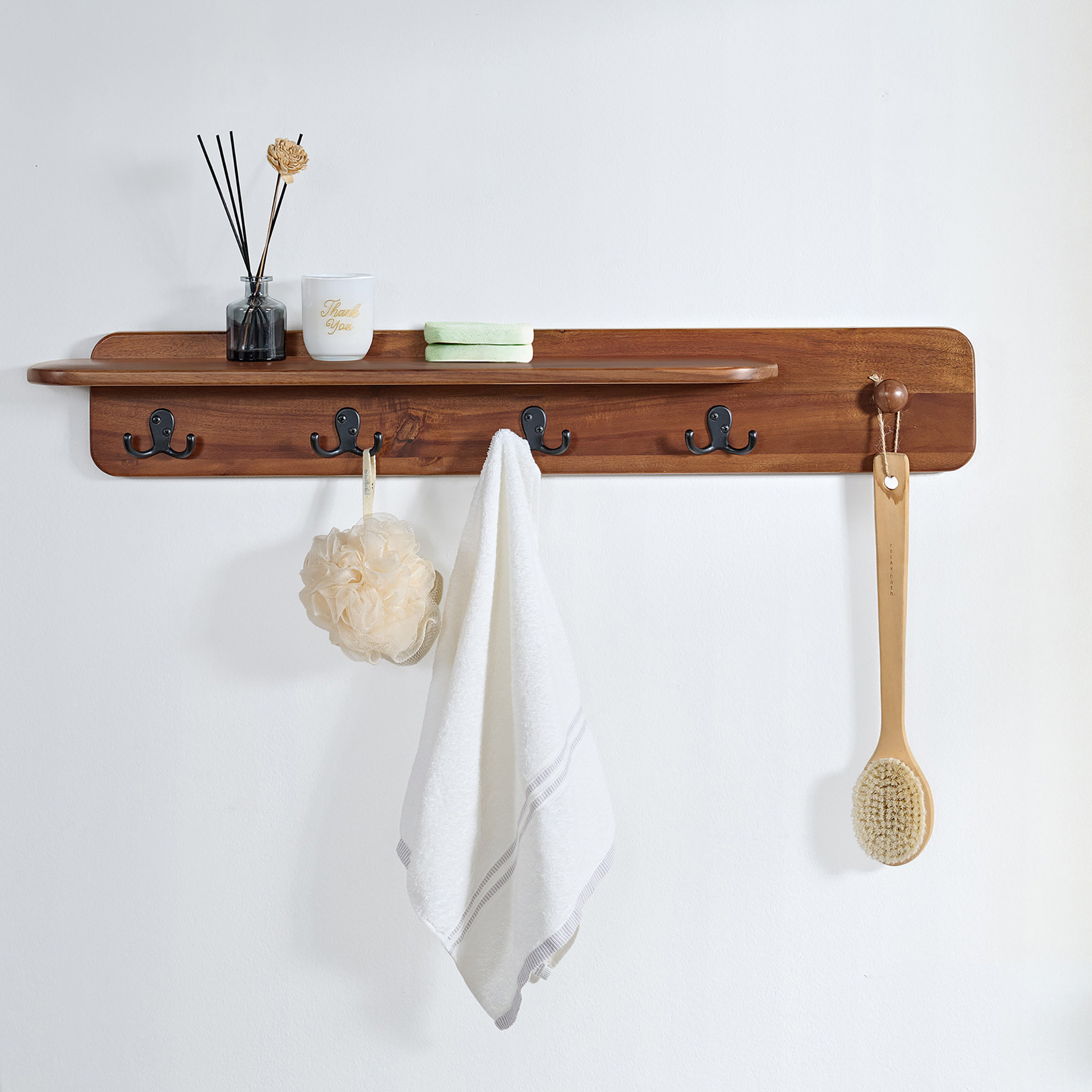 Bay Isle Home Alisma Acacia Wood Coat Rack With Shelf (warm Chestnut ...