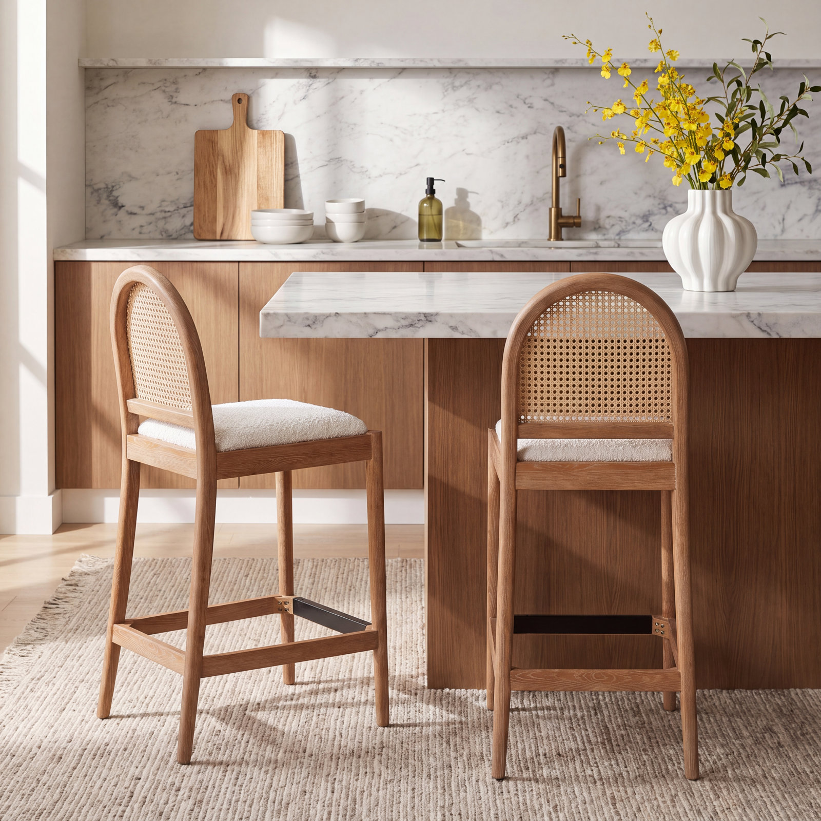 Cossette 27" Bar Stool, Ivory Boucle