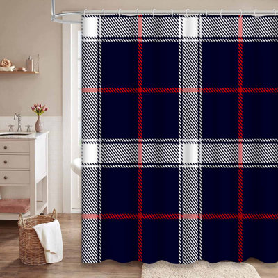 Rideau de douche bleu, rouge, blanc, tartan, écossais avec 12 crochets