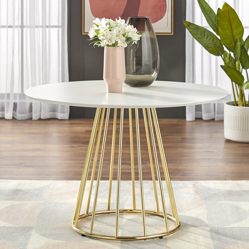 Strathmore Round Metal Base Dining Table, Gold, White