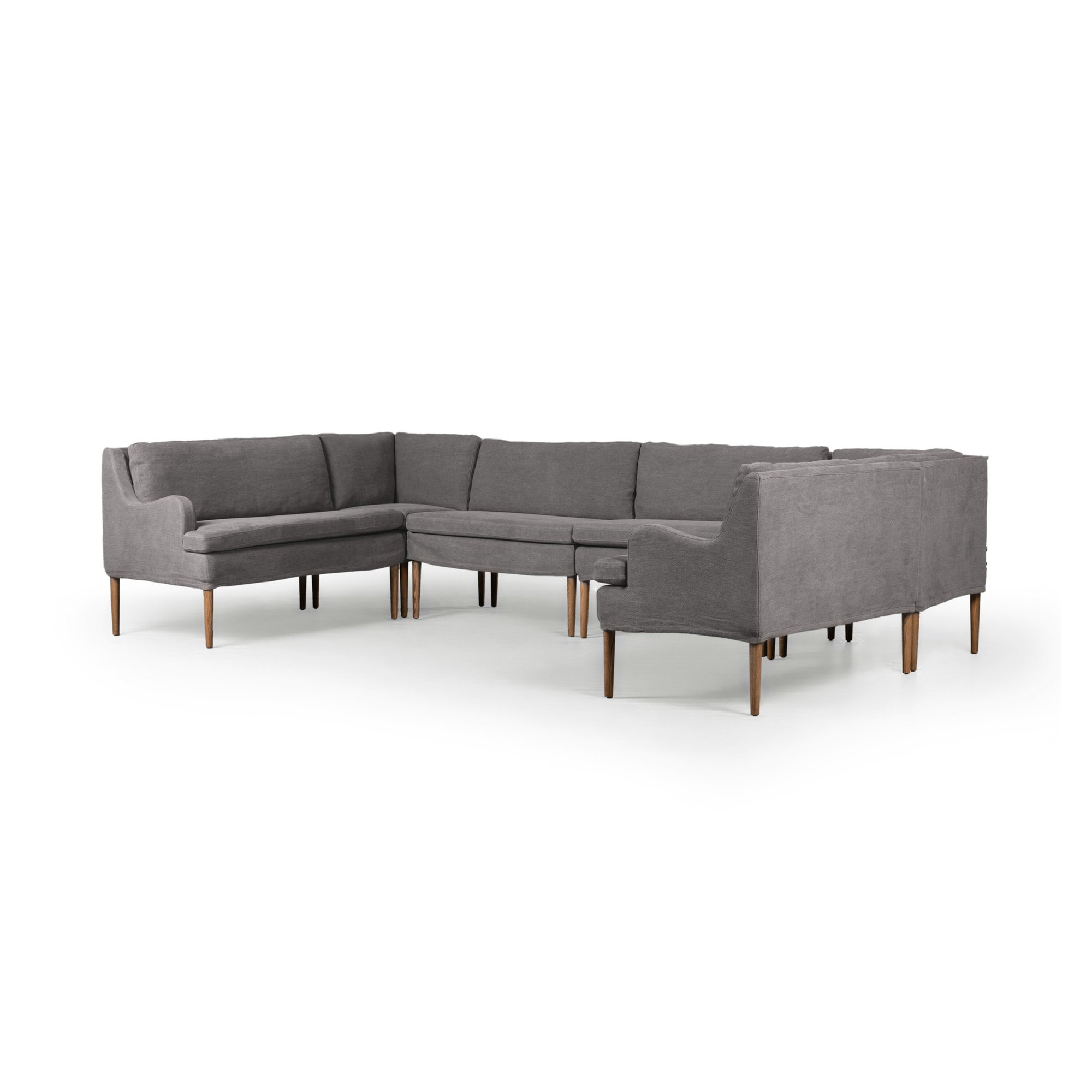 Aurelia Dining Banquette, 34.5" H x 131" W x 75" D, Broadway Denim Linen