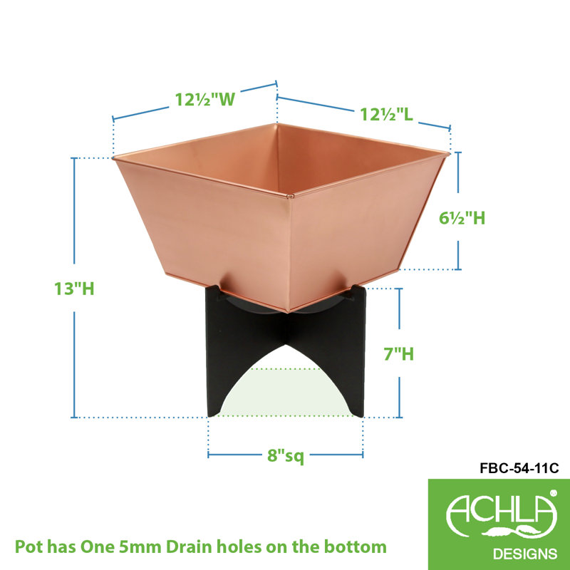 15" Copper Plated Square Planter with Black Iron Stand