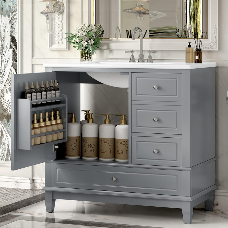 Meuble-lavabo autoportant avec tiroirs, Gris