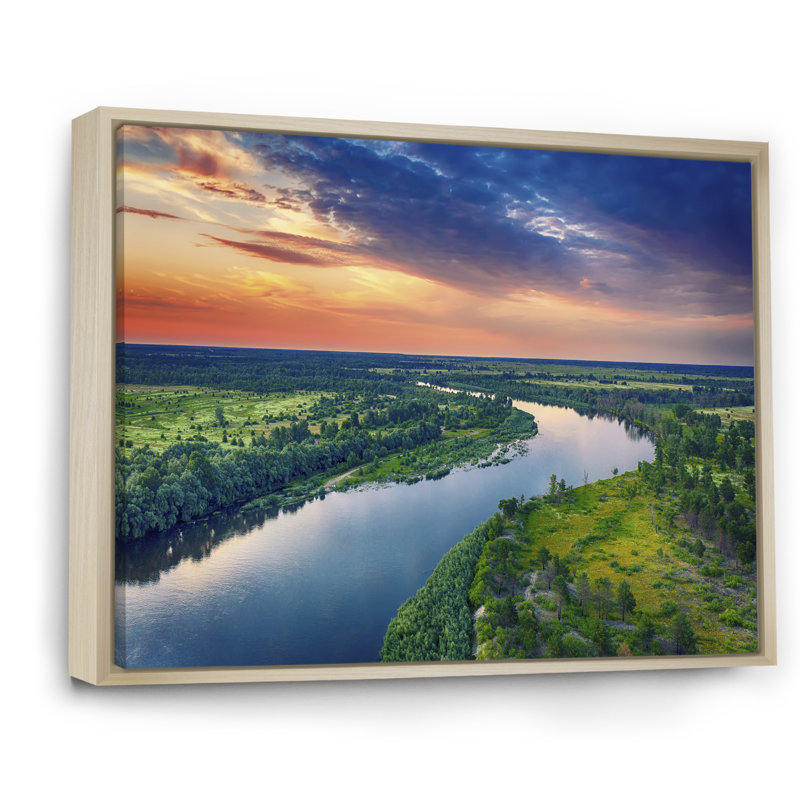Vue aérienne de la rivière Alabama II sur toile, H 16 po x l 32 po x P 1 po, Cadre naturel flottant