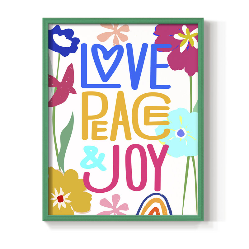 Pop Love Peace Joy Framed Print - Solid Wood, 30" H x 24" W, Green