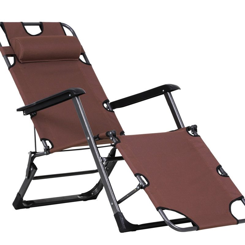 Patio Tanning Lounge Chair Sun, 21 Folding With Pillow & Pocket. For Beach, Lawn, Deck, Pool. Brown. Metal Construction, 330 Lbs Load Capacity Sun Pocket, Folding, Adjustable For Pool, Outdoor, Brown