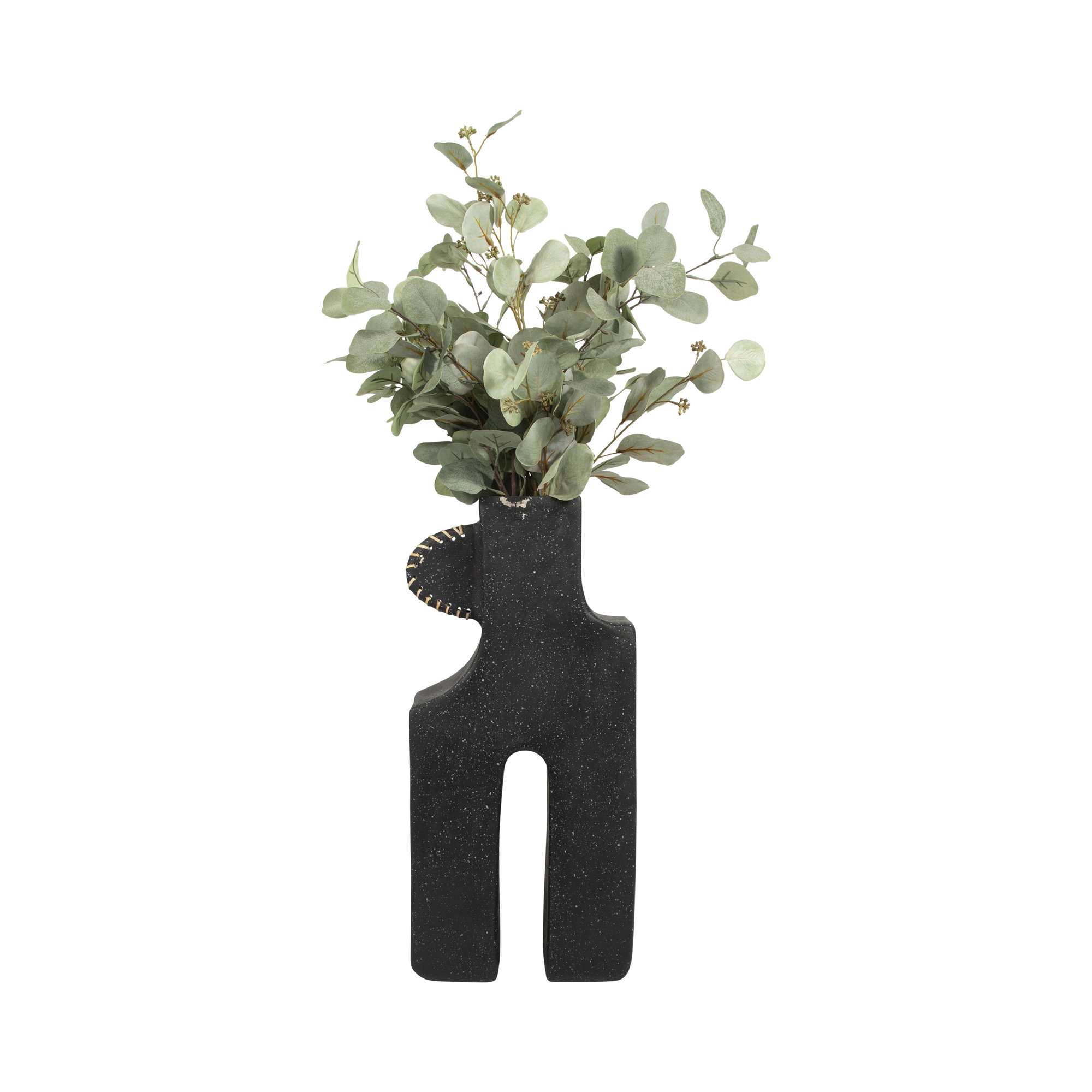 Sagebrook Home Wisner Textured Natural Abstract Modern Vase, 21" H x 10" W x 6" D, Black