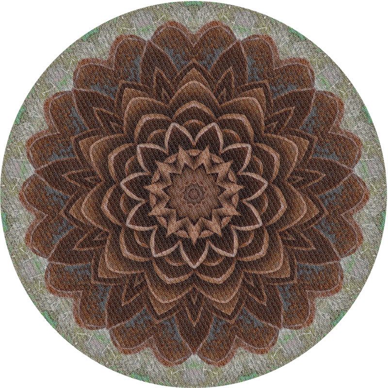 Tapis brun/vert à motifs, Rond 5 pi
