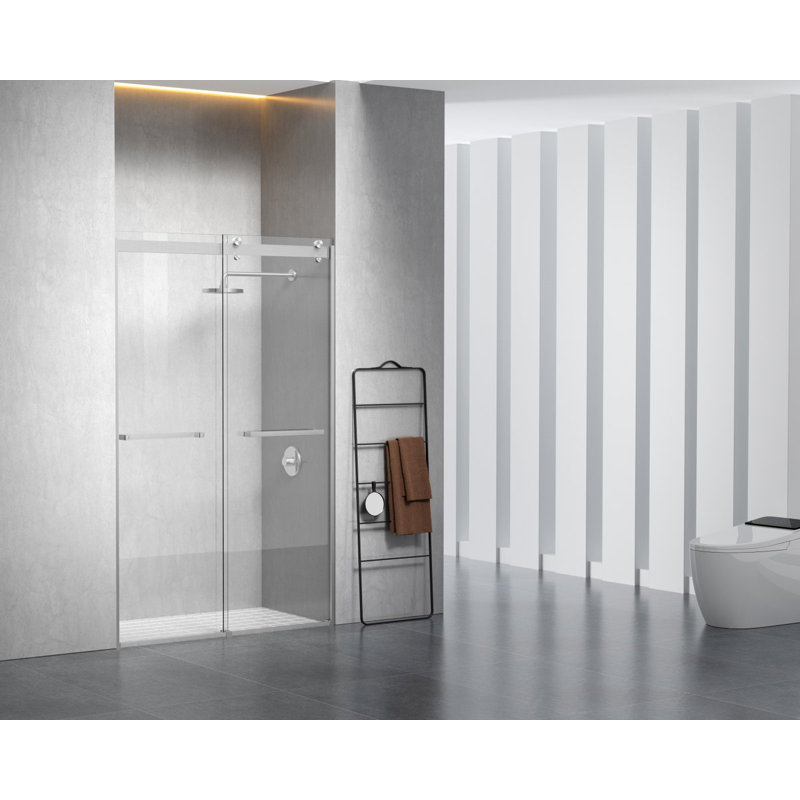 Porte de douche coulissante double sans cadre de 47 à 48 po x H 76 po, Nickel