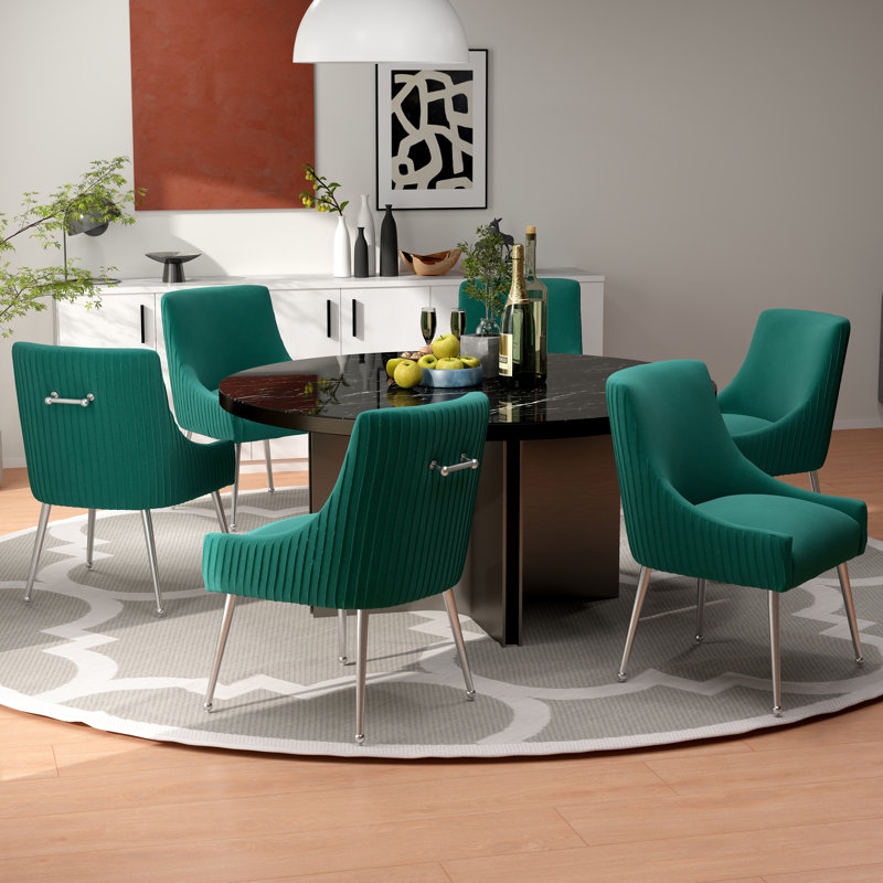 Baudel Velvet Upholstered Side Chair, Green