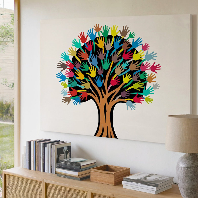 "Toile", création d'une illustration stylisée vibrante d'un arbre faite d'art mural, H 20 po x l 30 po