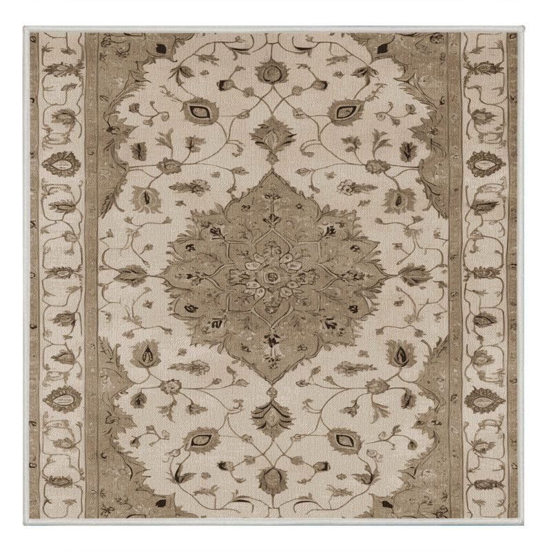 Tapis beige Tabriz lavable à la machine, Carré 4 pi