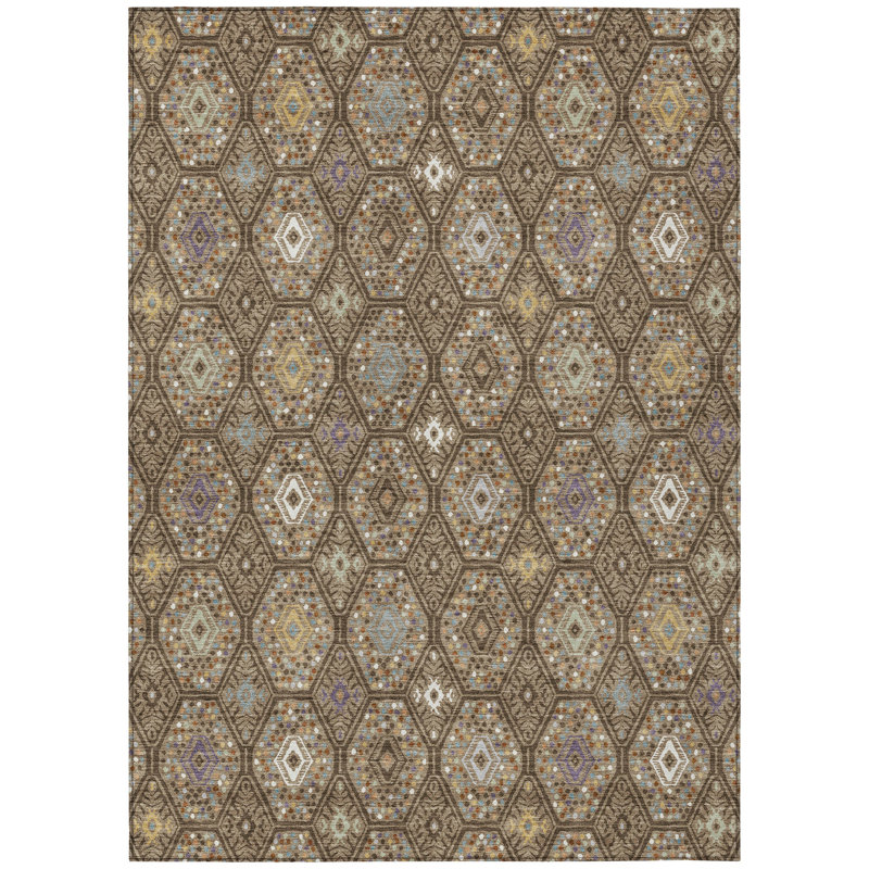 Machine Washable Indoor/Outdoor Chantille ACN2471 Global Rug, 8' x 10', Brown