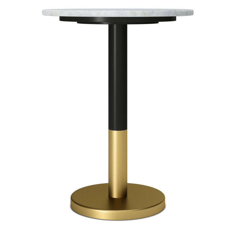 Evans 16"W Genuine Marble Top Modern Side Table With Two-Tone Metal Base, White/Black/Gold