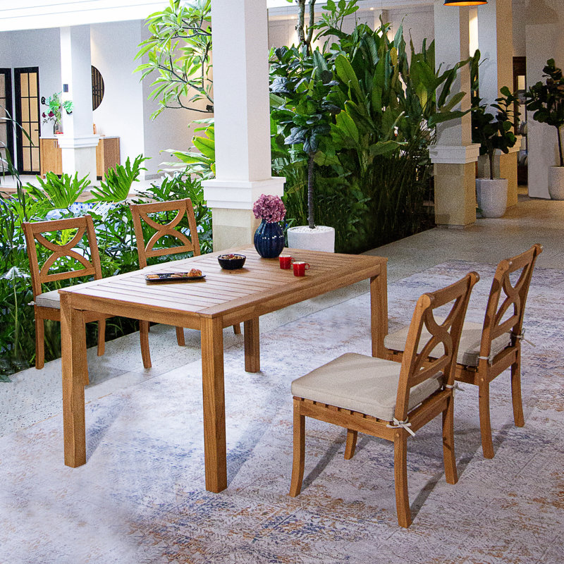 Robinson 4 - Person Teak Outdoor Dining Set With Cushions