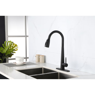 Modern Black Kitchen Faucets With Pull Down , Single Hole Deck Mount, Stainless Steel, Easy To Operate Matte Faucet Out Handle, Design, Installation