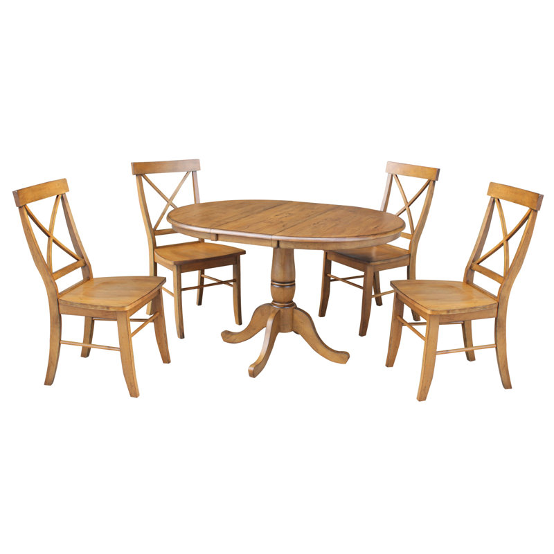 Echols Extendable Solid Wood Dining Set, Pecan, 5