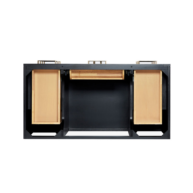 Meuble-lavabo simple en bois massif 42 po Tidworth avec plateau en quartz blanc 1,5 po, Ovale, Black Oak/Satin Brass