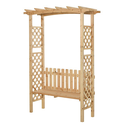 Tonnelle de jardin en bois avec banc pour 2 personnes - Treillis pour raisins et vignes