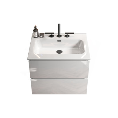 Meuble-lavabo mural 24 po avec lavabo en céramique avec trois trous de robinet TIA, grand meuble-lavabo flottant pour salle de bain, lavabo une pièce sans drain, pré-assemblé