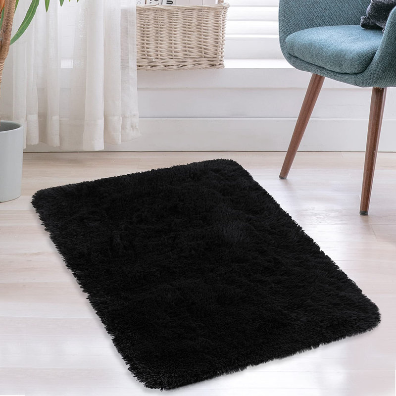 Washable Area Rug, Black, Rectangle 60 x 90 cm