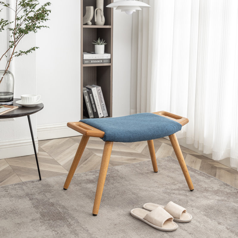 Kronsberger Upholstered Ottoman, Blue Linen Blend