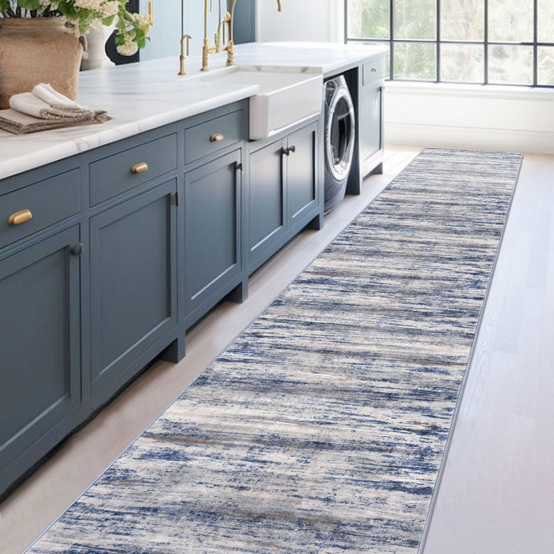 Modern Washable Rug Runner 2.6x16 Abstract Hallway Runner Rug Non-Slip Soft Indoor Extra Long Rugs for Entryway Kitchen