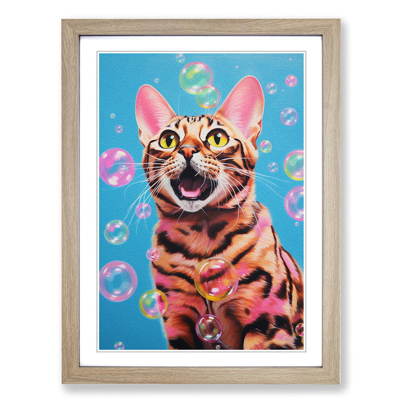 Bengal Cat Bubble Gum Painting No.2 - Framed Print, Oak Framed, 34cm H x 25cm W x 2cm D