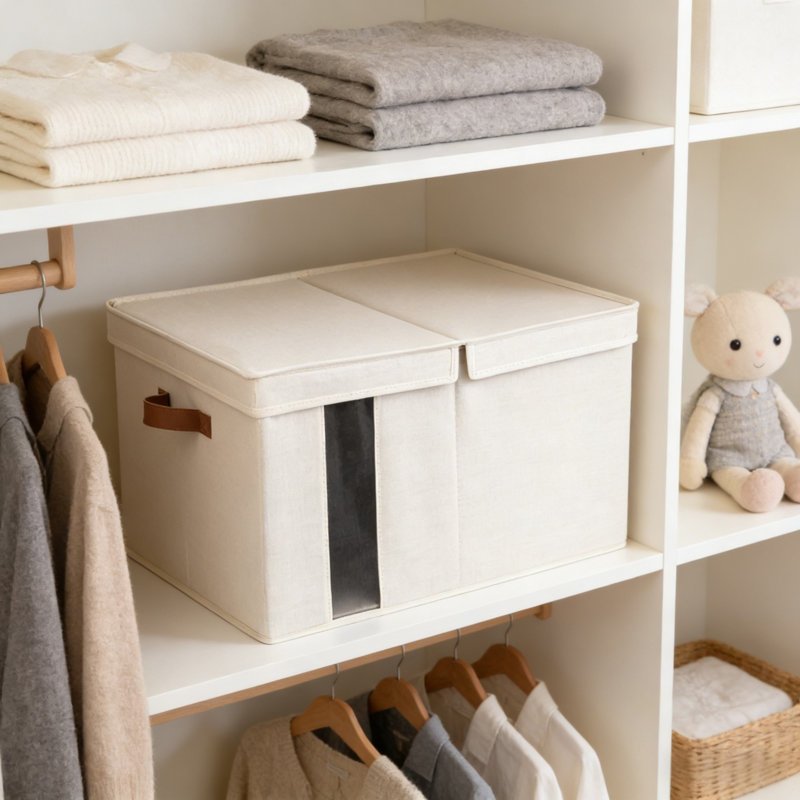 Grande boîte en tissu avec couvercle, Blanc
