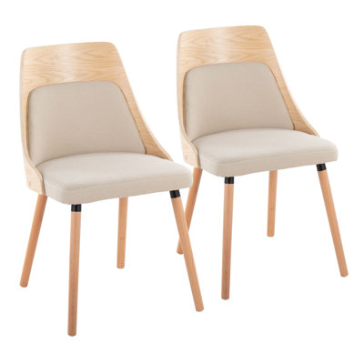 Chaise Anabelle Mid-Century en bois naturel et tissu crème par Lumisource (ensemble de 2)