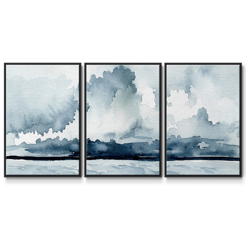 «Passing Rain Storm I» - Toile encadrée à pièces multiples_2740605C, H 40 po x l 78 po x P 2 po, Cadre noir