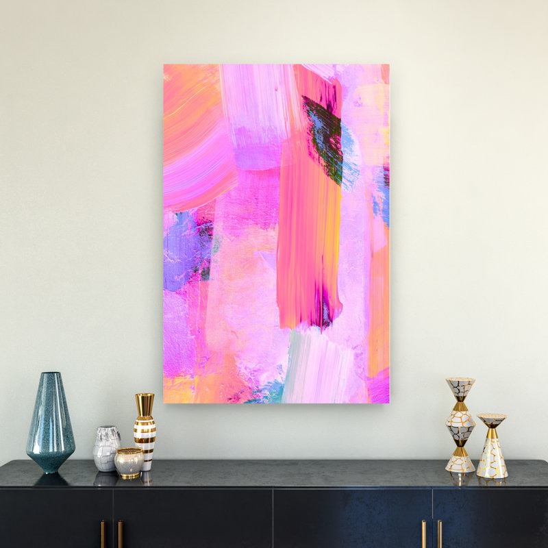 «Vibrant Pink Strokes», impression audacieuse et lavande colorée, H 36 po x l 24 po
