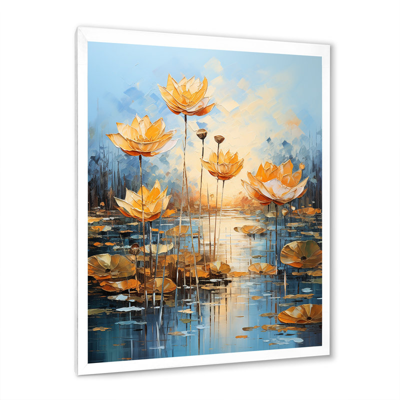 Golden Pond Lotus Tranquility sur toile, Cadre photo blanc, H 40 po x l 30 po x P 1,5 po